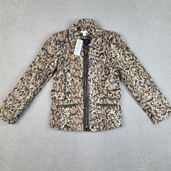 Chico’s Jacket‎ Womens Small 0 Brown Faux-Fur Queen Of Elegance Margaret Zip - Picture 1 of 16